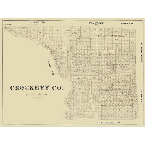 Crockett County Texas -1894 Black Modern Wood Framed Art Print with Double Matting by Unknown