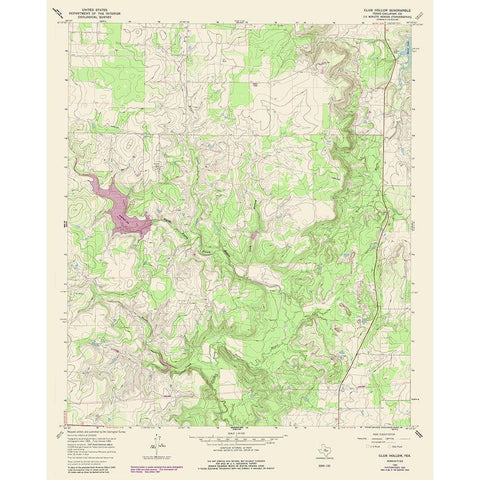 Club Hollow Texas Quad - USGS 1987 Gold Ornate Wood Framed Art Print with Double Matting by USGS