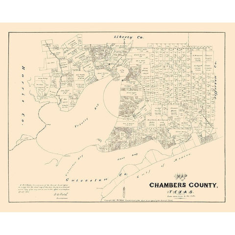 Chambers County Texas - Walsch 1879 Black Modern Wood Framed Art Print with Double Matting by Walsh