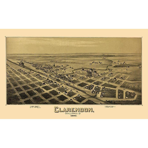 Clarendon Texas - Fowler 1890 Black Modern Wood Framed Art Print with Double Matting by Fowler
