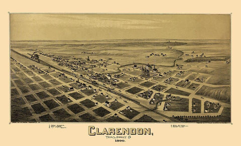 Clarendon Texas - Fowler 1890 Black Ornate Wood Framed Art Print with Double Matting by Fowler