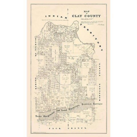 Clay County Texas - Walsh 1880 Gold Ornate Wood Framed Art Print with Double Matting by Walsh