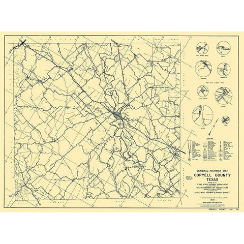 Coryell Texas Highway - Highway Dept 1936 White Modern Wood Framed Art Print by Highway Dept
