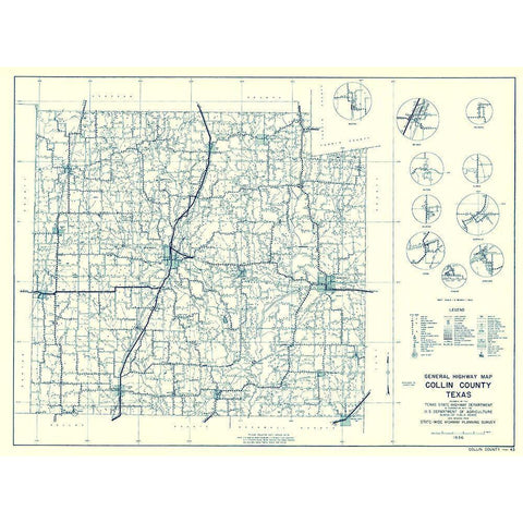 Collin Texas Highway - Highway Dept 1936 Black Modern Wood Framed Art Print with Double Matting by Highway Dept