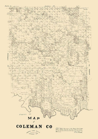 Coleman County Texas - Walsh 1879 Black Ornate Wood Framed Art Print with Double Matting by Walsh