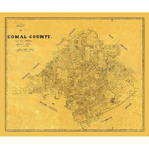 Comal County Texas - Groos 1874 Black Modern Wood Framed Art Print with Double Matting by Groos