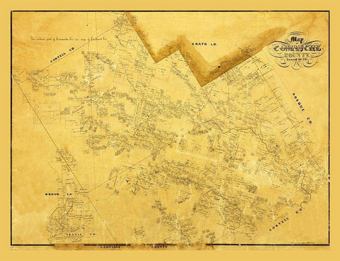 Comanche County Texas - 1856 Black Ornate Wood Framed Art Print with Double Matting by Unknown
