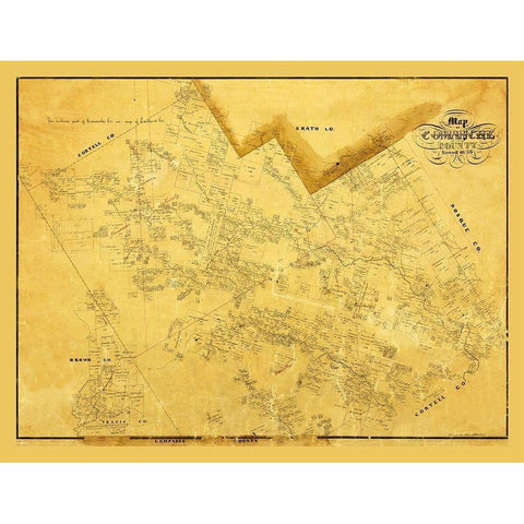 Comanche County Texas - 1856 White Modern Wood Framed Art Print by Unknown