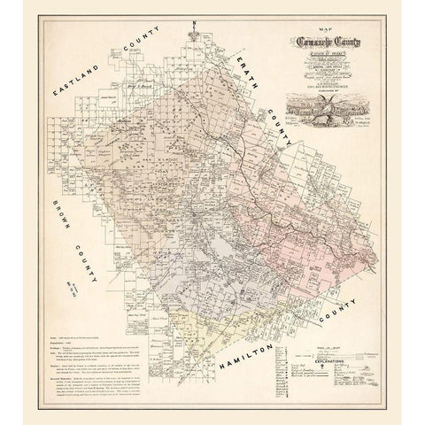 Comanche County Texas - Roessler 1876 Black Modern Wood Framed Art Print by Roessler