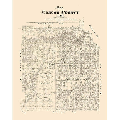 Concho County Texas - Walsh 1879 Black Modern Wood Framed Art Print with Double Matting by Walsh