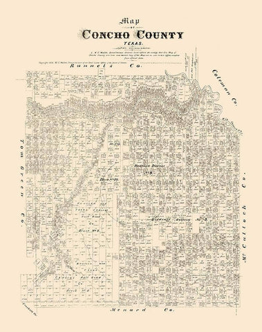 Concho County Texas - Walsh 1879 Black Ornate Wood Framed Art Print with Double Matting by Walsh