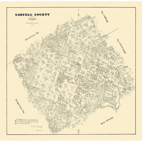 Coryell County Texas - Walsh 1879 Gold Ornate Wood Framed Art Print with Double Matting by Walsh