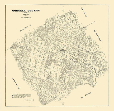 Coryell County Texas - Walsh 1879 White Modern Wood Framed Art Print with Double Matting by Walsh