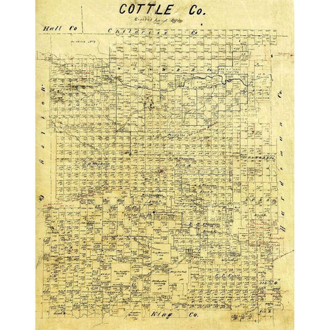 Cottle County Texas - 1883 Black Modern Wood Framed Art Print with Double Matting by Unknown