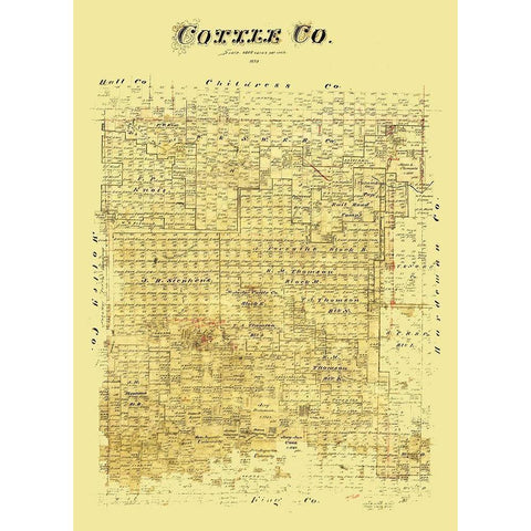 Cottle County Texas - 1890 Gold Ornate Wood Framed Art Print with Double Matting by Unknown