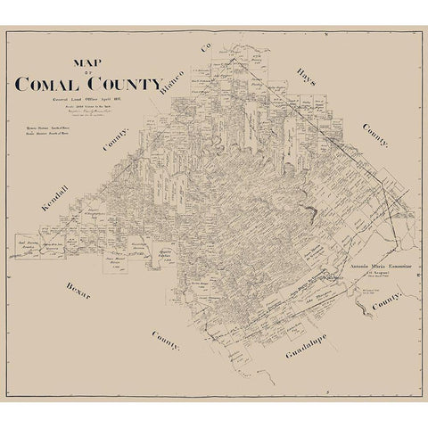 Comal County Texas - Pressler 1897 White Modern Wood Framed Art Print by Pressler