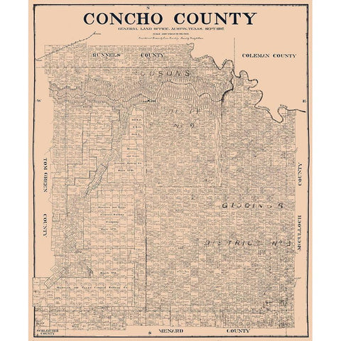 Concho County Texas - Rosenberg 1897 Black Modern Wood Framed Art Print with Double Matting by Rosenberg