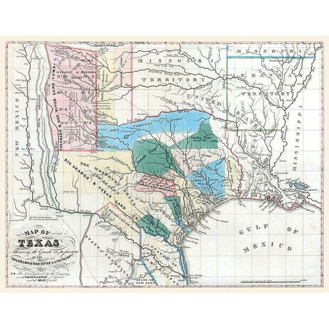 Texas - Colorado River - Konen Marche 1835 White Modern Wood Framed Art Print by Marche