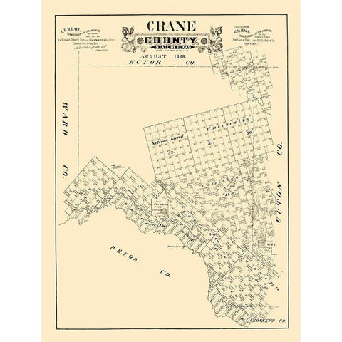 Crane County Texas - 1889 Black Modern Wood Framed Art Print by Unknown
