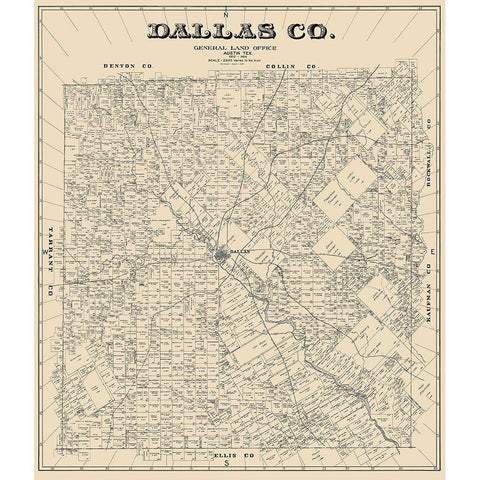 Dallas Texas Landowner - Land Office 1884 Black Modern Wood Framed Art Print with Double Matting by Land Office