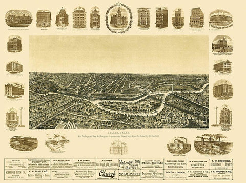 Dallas Texas - Giraud 1892 Black Ornate Wood Framed Art Print with Double Matting by Giraud
