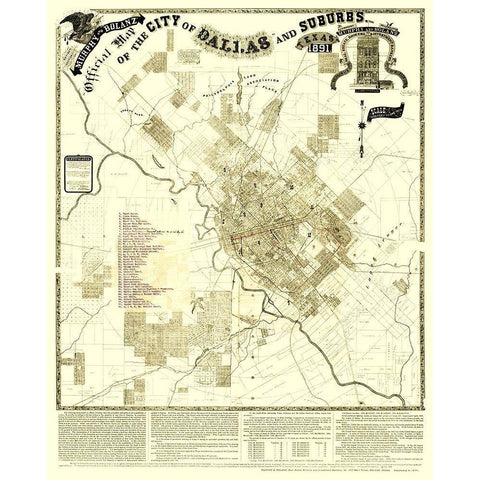 Dallas, Suburbs Texas Landowner - Murphy 1891 Gold Ornate Wood Framed Art Print with Double Matting by Murphy