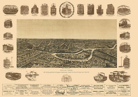 Dallas Texas - Giraud 1892 Black Ornate Wood Framed Art Print with Double Matting by Giraud