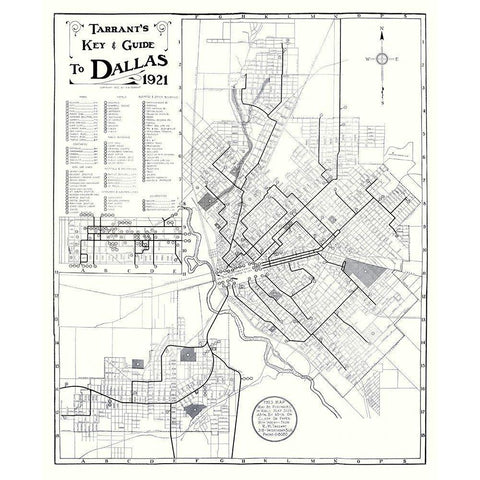 Dallas Texas Key and Guide - Tarrant 1921 Black Modern Wood Framed Art Print with Double Matting by Tarrant