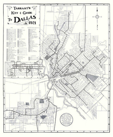 Dallas Texas Key and Guide - Tarrant 1921 Black Ornate Wood Framed Art Print with Double Matting by Tarrant