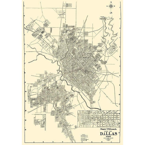 Dallas Texas - West 1925 Black Modern Wood Framed Art Print with Double Matting by West