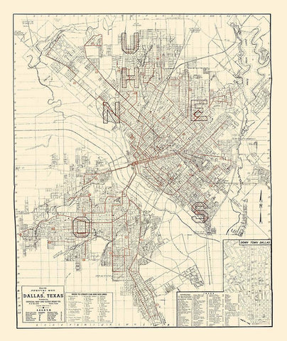 Dallas Texas - Evans 1937 White Modern Wood Framed Art Print with Double Matting by Evans