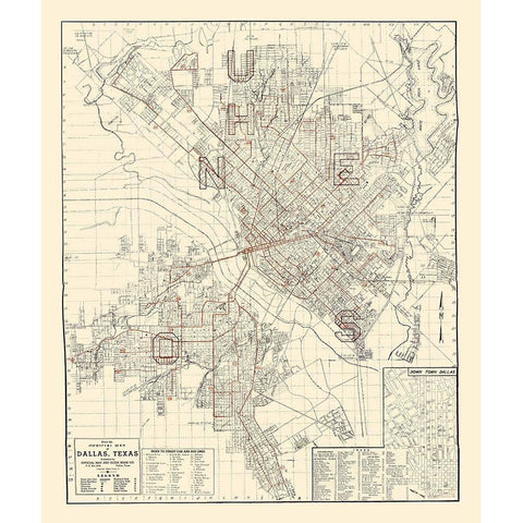 Dallas Texas - Evans 1937 Black Modern Wood Framed Art Print with Double Matting by Evans