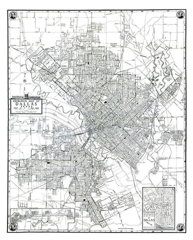 Dallas Texas - Ashburn 1942 Black Ornate Wood Framed Art Print with Double Matting by Ashburn