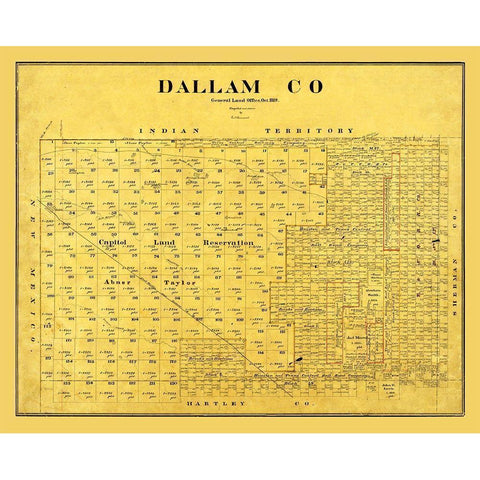 Dallam County Texas - Beaumont 1889 Gold Ornate Wood Framed Art Print with Double Matting by Beaumont
