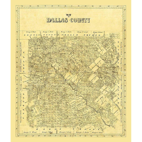Dallas County Texas Black Modern Wood Framed Art Print with Double Matting by Unknown