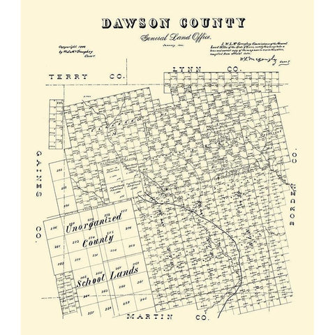 Dawson County Texas - McGaughey 1892 Gold Ornate Wood Framed Art Print with Double Matting by McGaughey