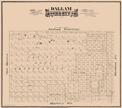 Dallam County Texas - Hall 1888 Black Ornate Wood Framed Art Print with Double Matting by Hall