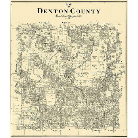 Denton Texas Landowner - General Land Office 1897 White Modern Wood Framed Art Print by Land Office