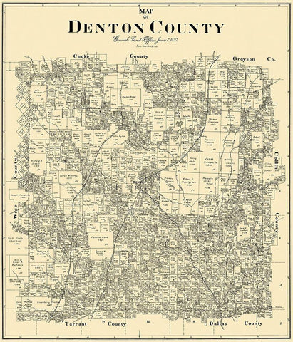 Denton Texas Landowner - General Land Office 1897 Black Ornate Wood Framed Art Print with Double Matting by Land Office