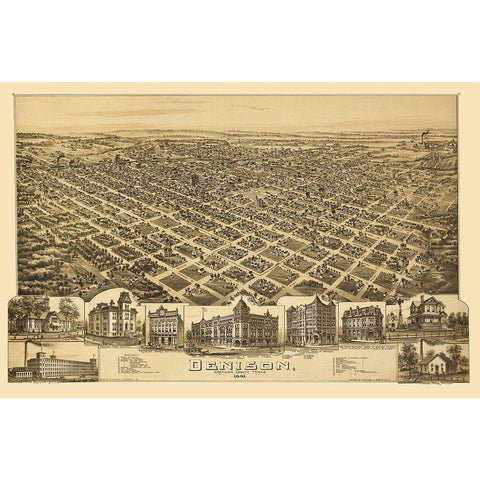 Denison Texas - Fowler 1891 Black Modern Wood Framed Art Print by Fowler