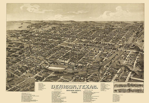Denison Texas - Wellge 1886 Black Ornate Wood Framed Art Print with Double Matting by Wellge