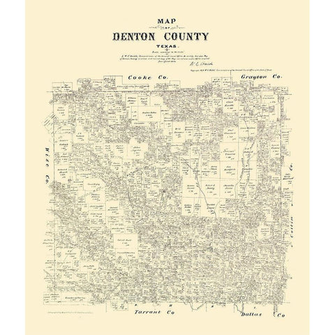 Denton County Texas - Walsh 1879 Black Modern Wood Framed Art Print with Double Matting by Walsh