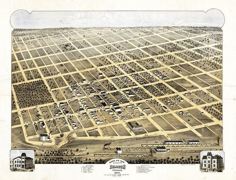 Denison Texas - Pearce 1873 Black Ornate Wood Framed Art Print with Double Matting by Pearce