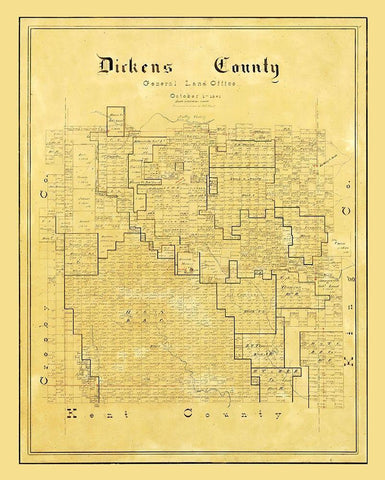 Dickens County Texas - Arlitt 1891 Black Ornate Wood Framed Art Print with Double Matting by Arlitt