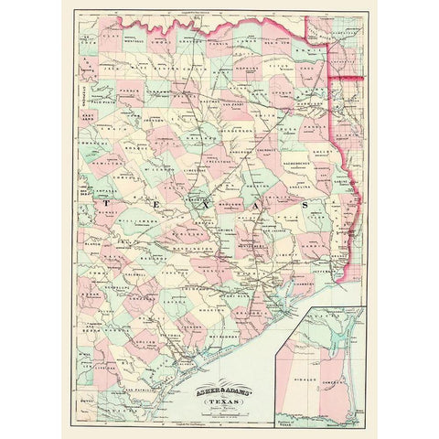 Texas Eastern Portion - Asher 1874 White Modern Wood Framed Art Print by Asher
