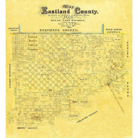Eastland County Texas - Blan 1875 Gold Ornate Wood Framed Art Print with Double Matting by Blan