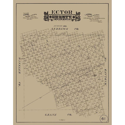 Ector County Texas - Hall 1889 Gold Ornate Wood Framed Art Print with Double Matting by Hall