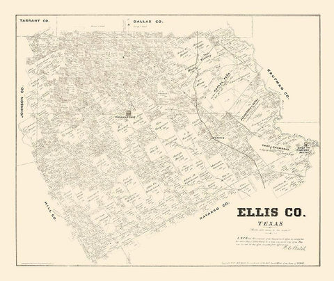 Ellis County Texas - Walsh 1879 Black Ornate Wood Framed Art Print with Double Matting by Walsh