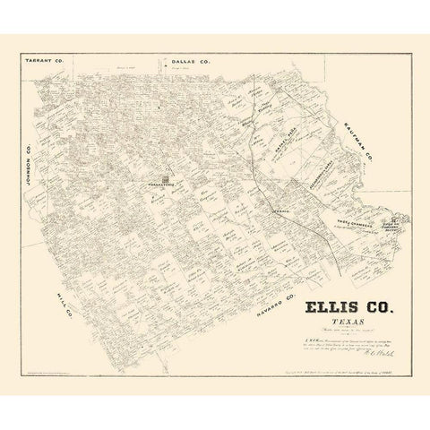 Ellis County Texas - Walsh 1879 Black Modern Wood Framed Art Print with Double Matting by Walsh