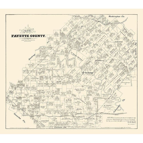 Fayette County Texas - Walsh 1879 Gold Ornate Wood Framed Art Print with Double Matting by Walsh